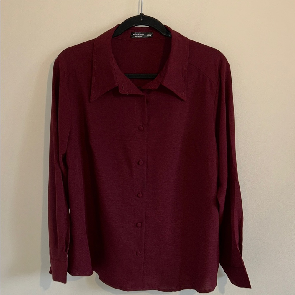 Women's Burgundy Button-Up Blouse - 0X 12